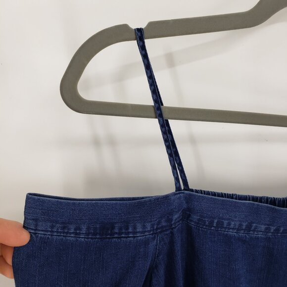 3/$25 LOFT Strappy Chambray Off the Cold Shoulder Top XXS Long Sleeve Denim Blue - Picture 6 of 7